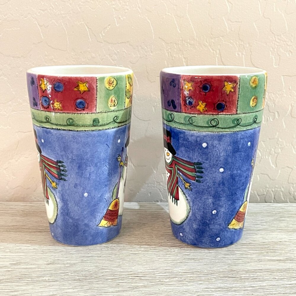 The Sweet Shoppe Christmas Mugs Cups Set of 2 Tall Holiday Snowman Sango - Picture 2 of 9